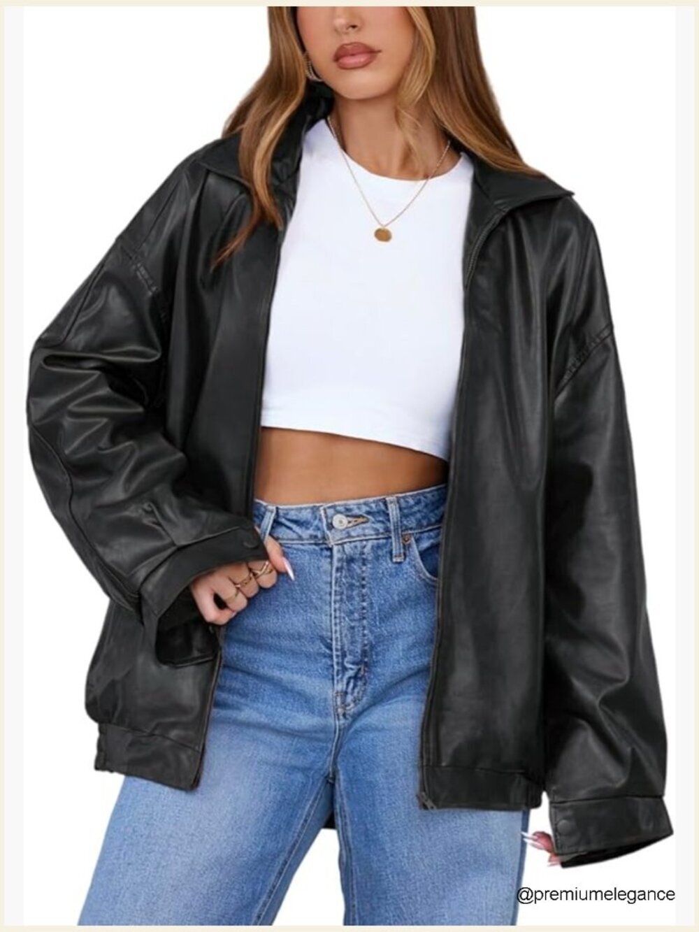 Oversized Faux Leather Motorcycle Bomber Jacket Women's Fall Winter Coat